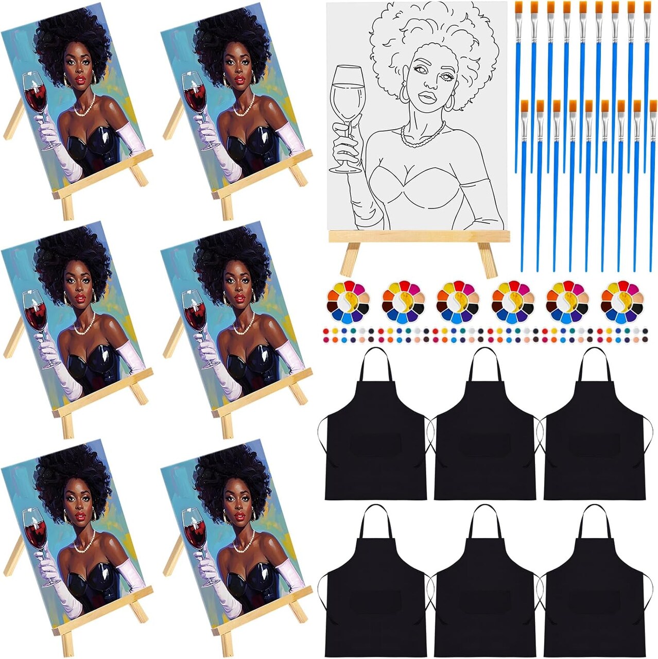 48 Pcs Pre Drawn Canvas Painting Set Sip and Paint Kit (multicolor) 9.84 x 7.87 x 0.99 inches